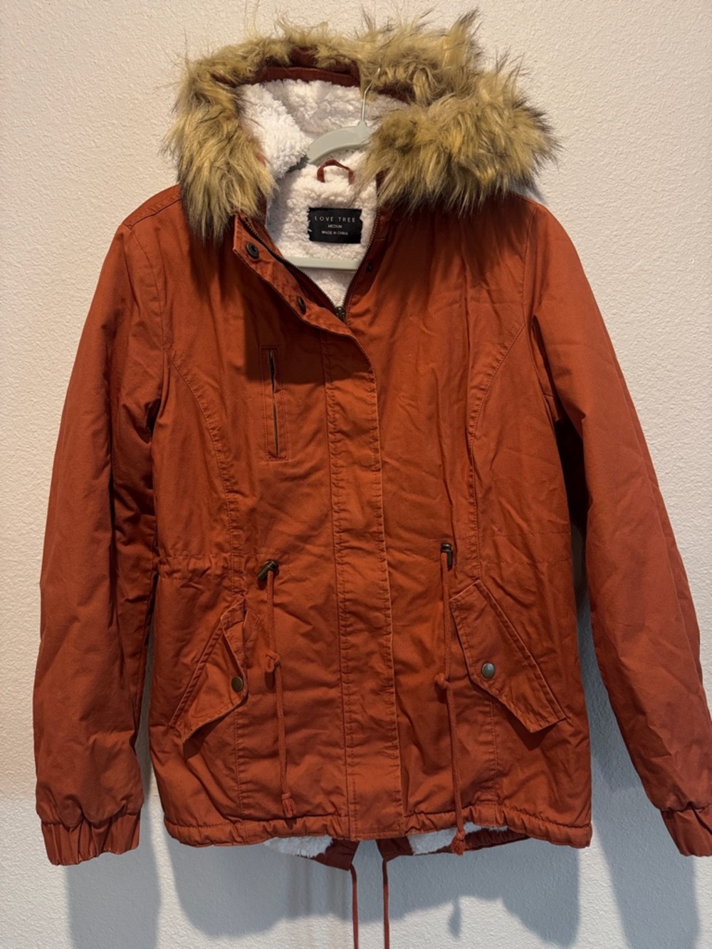 Love Tree Rust Orange Faux Fur Hooded Parka